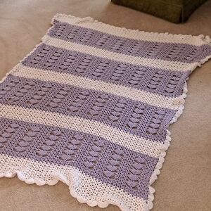 Handmade Crochet Purple and White Crochet Blanket 73 X 59